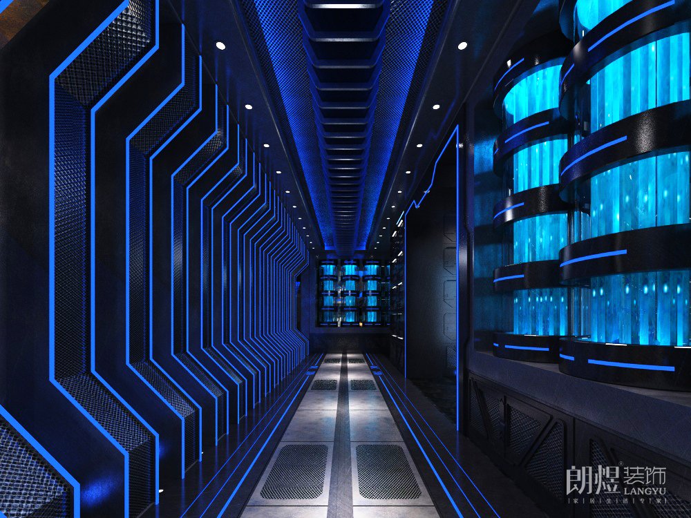 藍色科技風(fēng)酒吧走廊裝修效果圖